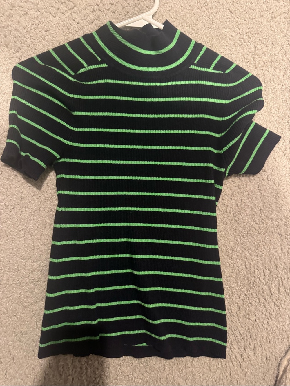 Free Assembly Navy & Neon Green Striped Women’s Short Sleeve Top